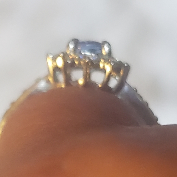 Spectacular Tanzanite Moissanite Sunburst Platinum over Sterling Silver Ring - Picture 7 of 10